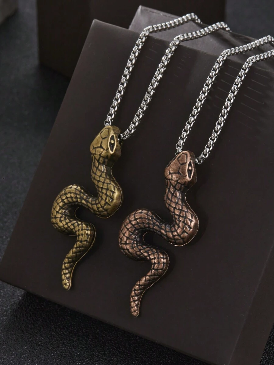 1 件复古大蟒蛇形吊坠项链，适合男士，圣诞节、感恩节、新年、情人节、节日礼物 - 彩色 - 查看 1