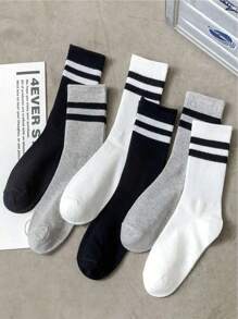 3 Pairs Women's Casual Striped Pattern Socks, Breathable Moisture-Wicking Mid-Calf Fitness Socks For Outdoor Sports, Random Delivery - Multicolor - View 8