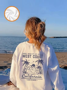 1pc Tween Girl Fun And Colorful Coconut Trees Print Crew Neck Long Sleeve T-Shirt, Casual Student Wear For Autumn/Winter 2024