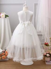 Mädchen Prinzessin Tüllkleid mit Schleppe und Ballklonnenform, Party- und Aufführungskleid