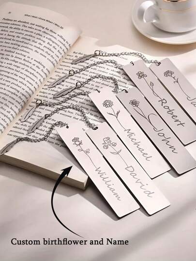 1 PC Stainless Steel Engraved Birthday Flower Name Bookmark, Feather Pendant Bookmark Small Gift For Friends, Custom Engraved Motivational Encouragement Slogan Stainless Steel Bookmark Thank You Gift, Gift For Colleagues Office Team Personalized Bookmark Reader Learning Office Accessories Birthday Gift Halloween Christmas Gift,Back To School Gifts,Customized Bookmarks,Pre-Fall