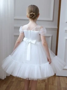 Vestido de Páscoa Elegante de Princesa com Renda e Tule para Menina Jovem, Adequado para Presente de Aniversário, Festa, Dama de Honra, Casamento, Apresentação Escolar, Feriado, Ocasião de Banquete