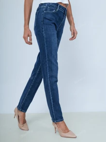 Jean slim taille haute femme bleu foncé