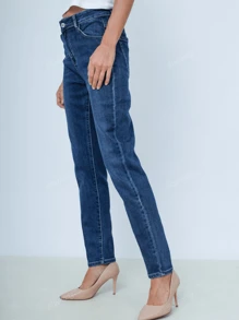 Jean slim taille haute femme bleu foncé