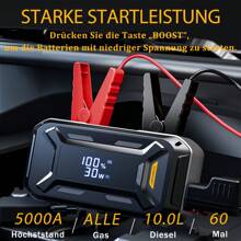 Accumulatore di avviamento di emergenza Acmount da 5000 A, avviatore di emergenza con batteria per auto da 12 V per tutti i motori a benzina e da 10,0 litri, avviatore di emergenza portatile con ampio display LCD, ricarica rapida USB e luce LED