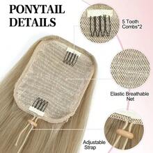 Drawstring Ponytail Extension,30inch Long Straight Synthetic Ponytail Extension 2 Clips Hairpiece For Women Daily Use - Honey Blonde - View 4