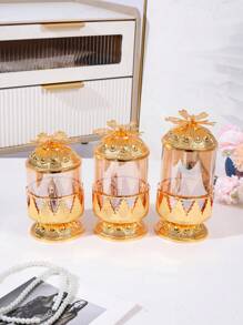 Hũ thủy tinh trang trí sang trọng có nắp vàng, hộp đựng kẹo/đồ ăn nhẹ phong cách Châu Âu/Mỹ - Vàng - Xem 1