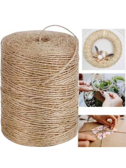 1pc(328ft/100m) Natural Yellow Jute Twine String, Thin Ribbon Cord For Wrapping, Crafting, Gardening, Decoration, Christmas Gift Packaging, Home Decoration