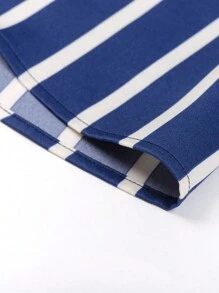 Men's Striped Button-Down Collar Design Iron-Free Dress Shirts, Long Sleeve Stretchy Casual Button Up Shirt For All-Seasons - 藏蓝色 - 查看 7