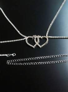 Shiny Hollow Heart Crystal Decorated Bikini Body Chain, Sexy Beach Wear Boho Luxury Party Jewelry Accessory, Summer