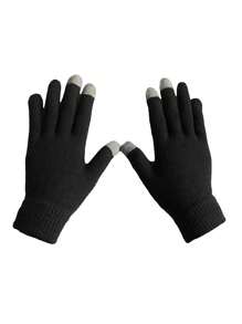 2 双冬季儿童保暖手套针织手套冬季手套黑灰色全指手套男女童 - 彩色 - 查看 3