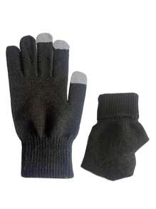 2 双冬季儿童保暖手套针织手套冬季手套黑灰色全指手套男女童 - 彩色 - 查看 6