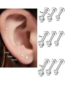 2pcs Stainless Steel Internal Thread Labret Ear Studs Piercing Jewelry CZ Cartilage Helix Tragus Nose Earrings For Women Lip Stud