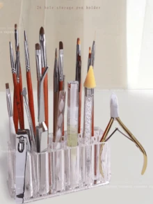 قطعة واحدة حامل فرش المكياج من الاكريليك، منظم لطلاء الأظافر، صندوق عرض أدوات التجميل والتخزين الشفاف، علبة تخزين مسطرة تجميل العيون والحواجب والشفاه 26 فتحة، رف تخزين القرطاسية للمكتب والدراسة والحمام وغرفة المساحيق والهدايا واحتفالات العطلات والعودة إلى المدرسة والأعياد والحفلات والرسم