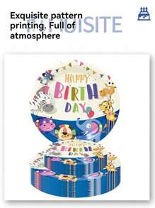 24 件套，一次性餐具，卡通动物园主题一次性纸盘，蛋糕盘，派对盘，生日盘，适用于生日派对、促销、聚会、野餐、露营、烧烤、海滩派对等各种节日 - 彩色 - 查看 2