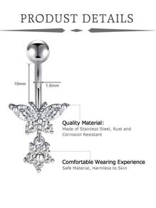 1 件 10 毫米不锈钢肚脐环套装，防过敏肚脐环，吊坠肚脐环，银色金色肚脐环 - 彩色 - 查看 5