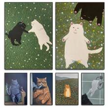 1 tấm áp phích động vật mèo mèo ngộ nghĩnh truyện tranh hiện đại trang trí nhà cửa đáng yêu phòng khách thẩm mỹ tranh vải không có khung - Nhiều màu - Xem 2