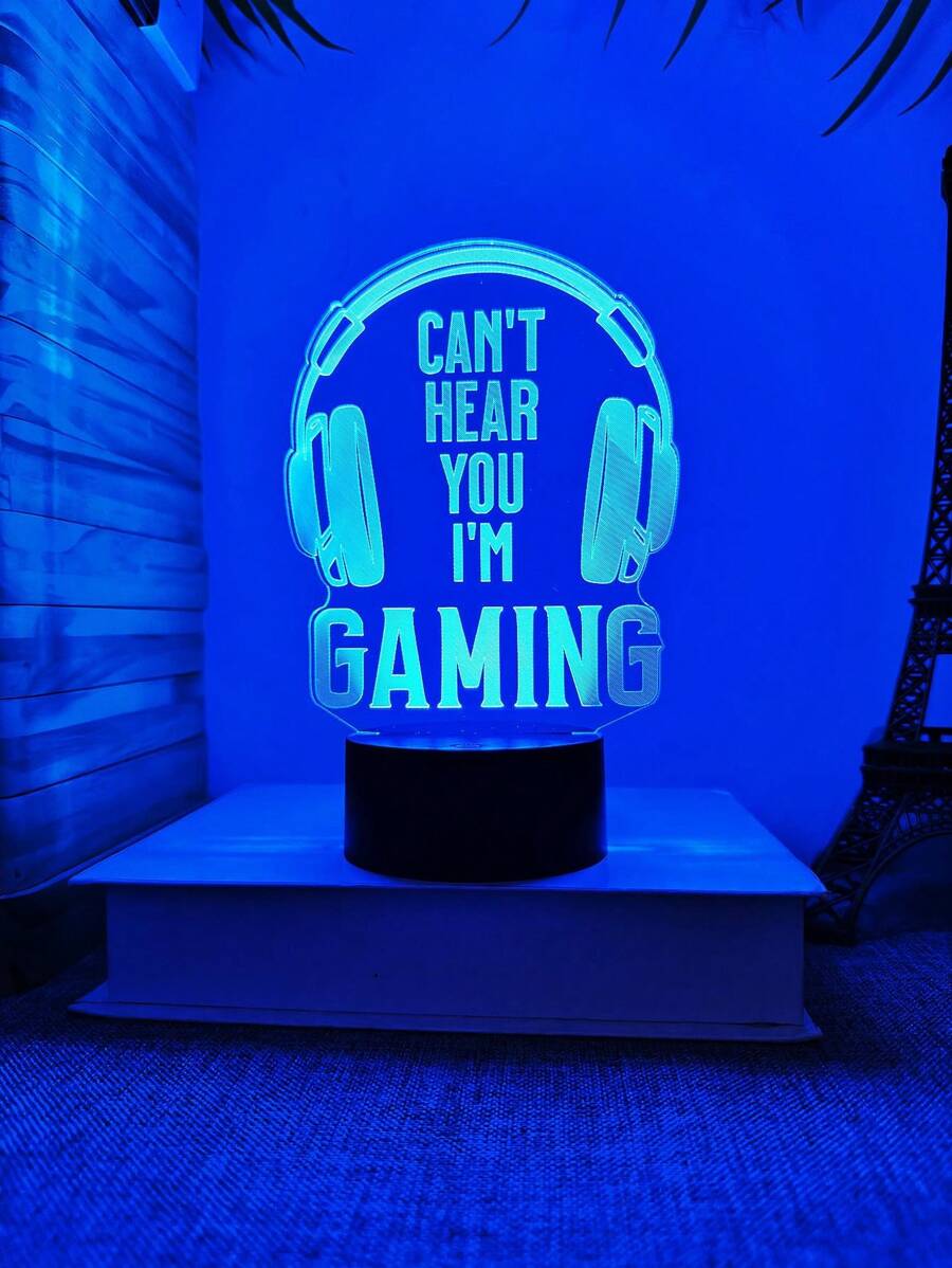 1 szt. Can't Hear You I'm Gaming Night Light, 3D Illusion Light Headset, 7 wariantów kolorystycznych, sterowanie dotykowe i zdalne, prezent dla gracza, dekoracja pokoju do gier, urodziny, świąteczne artykuły imprezowe - Wielokolorowe - Zobacz 1