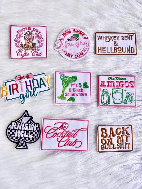 Diseños de moda Apliques bordados con calabaza del club de café y decoración de cumpleaños femenina, para gorras de camionero, pantalones vaqueros, chaquetas, mochilas