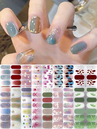 1 Sheet Full-Wrap Nail Sticker Set - Creative Animal Print, Floral, Gradient, Glitter, Plaid, Vintage Colors, And More Designs, Perfect For Daily, Party, And Holiday Nail Art Looks