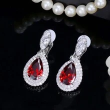 SEQUITO 2 Pieces Delicate Royal Blue Crystal Clips On Earrings Without Piercing Women Classic Teardrop Cubic Zirconia Party Prom Ear Jewelry For Non Hole Ears