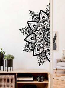 SUPSTICKER 1 Set Of 2PCS Boho Mandala Wall Decal, Matte Transparent PVC Peel And Stick Removable Wall Decor For Bedroom, Living Room, 10.82x21.65in - Multicolor - View 2