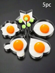 5pcs/1pc 加厚不锈钢鸡蛋模具，心形蛋圈烹饪工具，用于煎蛋、蒸蛋、小吃、煎蛋烹饪工具、心形水波蛋、饭团模具、厨房小工具 - 銀色 - 查看 2