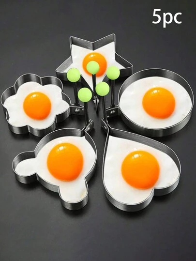 5pcs/1pc 加厚不锈钢鸡蛋模具，心形蛋圈烹饪工具，用于煎蛋、蒸蛋、小吃、煎蛋烹饪工具、心形水波蛋、饭团模具、厨房小工具