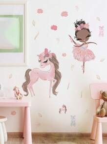 1 件 PVC 天鹅芭蕾女孩和独角兽芭蕾女孩墙贴，儿童房、玄关、卧室、育儿室墙壁装饰 - 彩色 - 查看 9