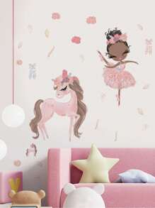 1 件 PVC 天鹅芭蕾女孩和独角兽芭蕾女孩墙贴，儿童房、玄关、卧室、育儿室墙壁装饰 - 彩色 - 查看 8