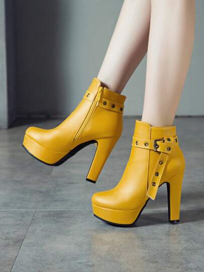 Botas de mujer para otoño/invierno con súper tacón alto, suela gruesa y plataforma impermeable, tacones gruesos de 12 cm, zapatos de cuero multiusos con decoración de cinturón