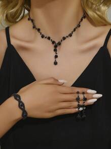 1 Đôi Hoa Tai + 1 Dây Chuyền + 1 Vòng Tay/ 1 Đôi Hoa Tai + 1 Dây Chuyền Bộ Trang Sức Sang Trọng Đính Đá Rhinestone Lấp Lánh Trang Sức Đính Hôn/ Cưới - bộ trang sức - Xem 16