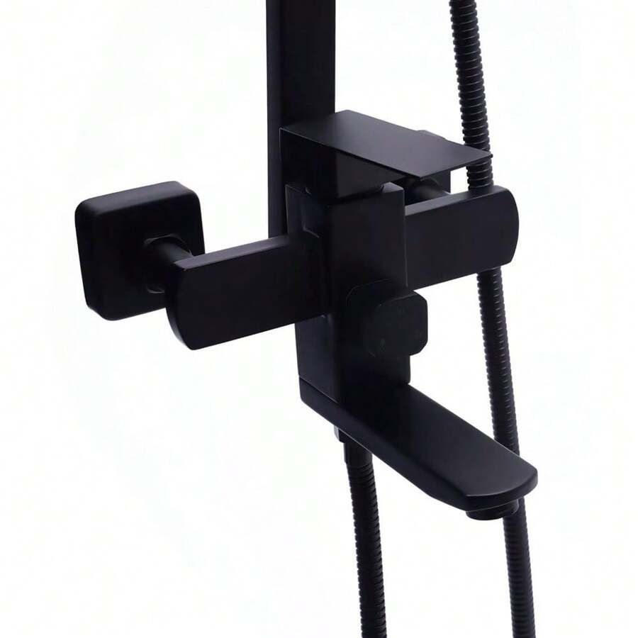 Wall Mount Black Shower Faucet Set System Rainfall Shower Head Handle
