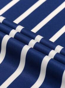 Men's Striped Button-Down Collar Design Iron-Free Dress Shirts, Long Sleeve Stretchy Casual Button Up Shirt For All-Seasons - 藏蓝色 - 查看 8