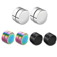 Stainless Steel Magnetic Clip-On Earrings, Minimalist Round Magnetic Ear Studs, Double Sided, Suitable For Men & Women, Sweet & Cute Style Healing Earring