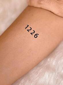 1张防水防汗临时纹身贴纸，可持续1-2周，逼真的草药汁液效果，不反光，耐刮擦，黑色仿纹身贴纸，男女通用，适用于手臂、胸部、腰部、背部、腹部、腿部、颈部、手指、耳朵等部位，现代简约人体彩绘 - 黑色 - 查看 3