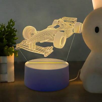 This Warm-Light 3D Vision Night Light Features A Sophisticated Race Car Design With Realistic Details And A 3D Effect That Creates A Cozy And Fun Atmosphere In The Room At Night.