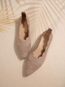 Plus Size Mesh Slip-On Shoes, Soft Bottom, Comfortable Breathable Pointed Toe - Khaki - View 6