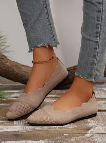 Plus Size Mesh Slip-On Shoes, Soft Bottom, Comfortable Breathable Pointed Toe - Khaki - View 5