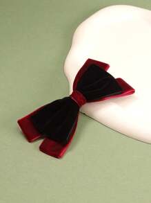 新款法式圣诞红色弹簧夹，性感枕顶夹弹簧夹，优雅时尚横夹，优雅百搭顶夹女士蝴蝶结发饰，流行仙女般的节日假期华丽头饰，天鹅绒蝴蝶结顶夹 - 彩色 - 查看 10