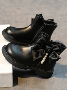 1 双纯色拉链时尚靴，舒适防滑 - 黑色 - 查看 1