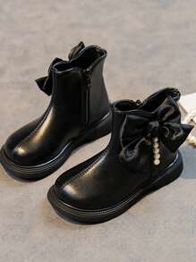 1 双纯色拉链时尚靴，舒适防滑 - 黑色 - 查看 5