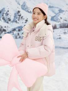 Balabala Girls' Down Jacket Warm Outerwear For Winter 2024 For Tween Girls - White Red - View 2