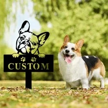 1 tấm biển thủ công hình chú chó Bulldog Pháp có thể tùy chỉnh "Chào mừng", tấm đánh dấu chú chó con dễ thương cắt đen, cọc cắm vườn, biển báo vườn bằng kim loại nhãn luống rau/trái cây, đồ trang trí chậu hoa cho sân, trang trí nhà cửa - phong cách 1 - Xem 6