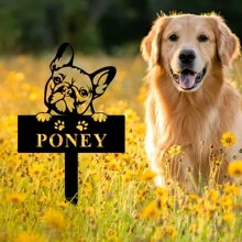 1 tấm biển thủ công hình chú chó Bulldog Pháp có thể tùy chỉnh "Chào mừng", tấm đánh dấu chú chó con dễ thương cắt đen, cọc cắm vườn, biển báo vườn bằng kim loại nhãn luống rau/trái cây, đồ trang trí chậu hoa cho sân, trang trí nhà cửa - phong cách 1 - Xem 4