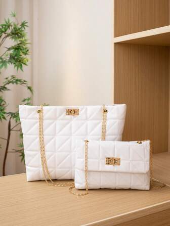Fashion Women's Handbag Set, Includes Rhombus Quilted Tote Bag And Crossbody Bag, Stylish And Versatile Women Bag Set