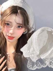 1 bộ Băng đô vải hoa màu be Bandana Phụ kiện tóc phong cách đồng quê thanh lịch, Thích hợp cho bãi biển, du lịch, chụp ảnh, mặc hàng ngày, ngọt ngào và đáng yêu cho bé gái tuổi teen - trắng - Xem 3