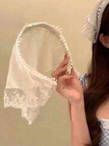 1 bộ Băng đô vải hoa màu be Bandana Phụ kiện tóc phong cách đồng quê thanh lịch, Thích hợp cho bãi biển, du lịch, chụp ảnh, mặc hàng ngày, ngọt ngào và đáng yêu cho bé gái tuổi teen - trắng - Xem 1