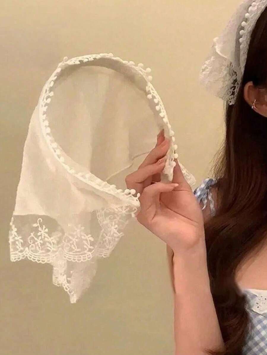 1 bộ Băng đô vải hoa màu be Bandana Phụ kiện tóc phong cách đồng quê thanh lịch, Thích hợp cho bãi biển, du lịch, chụp ảnh, mặc hàng ngày, ngọt ngào và đáng yêu cho bé gái tuổi teen - trắng - Xem 1