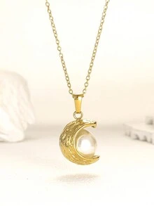 1 件波西米亚风格女士项链，3D 铃铛花和贝壳形状，18K 镀金不锈钢和人造珍珠材质，颜色持久，防过敏，适合日常佩戴和送礼 - 彩色 - 查看 14